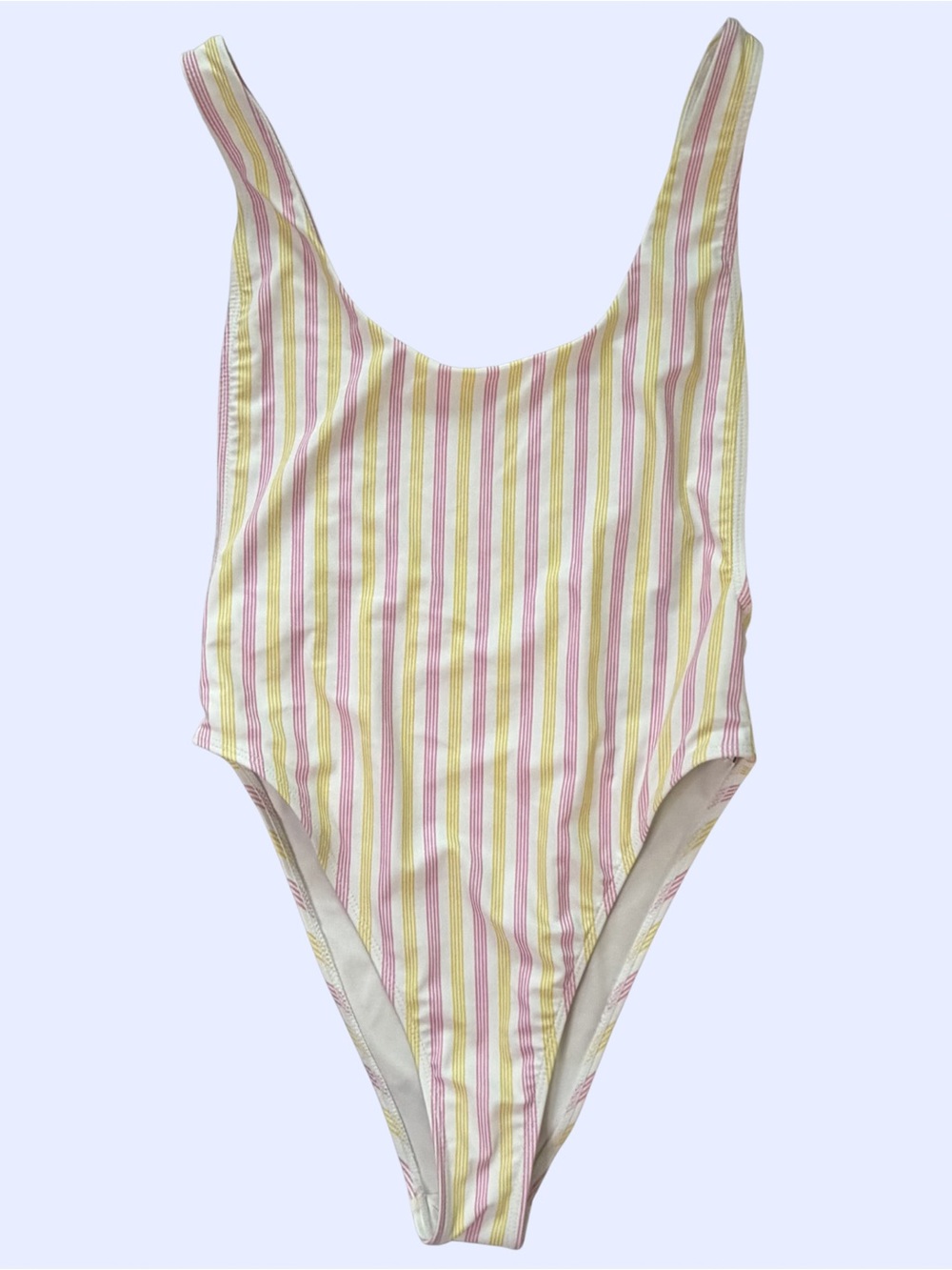 Forever 21 Pink & Yellow Striped Scoop One-Piece Swimsuit